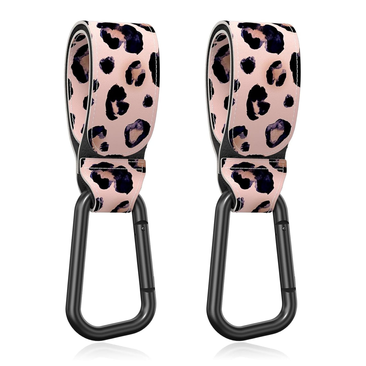Baby Stroller Hooks for Hanging Bags, Universal Stroller Clips Accessories, Mommy Hook for Diaper Bag, Shopping Cart, Purse, Backpack - 2 Pack, Leopard Spots