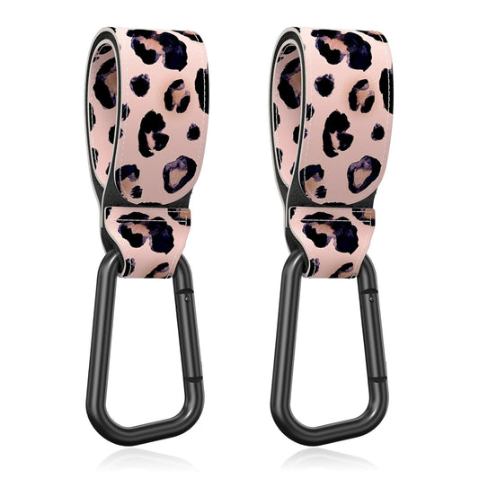 Baby Stroller Hooks for Hanging Bags, Universal Stroller Clips Accessories, Mommy Hook for Diaper Bag, Shopping Cart, Purse, Backpack - 2 Pack, Leopard Spots