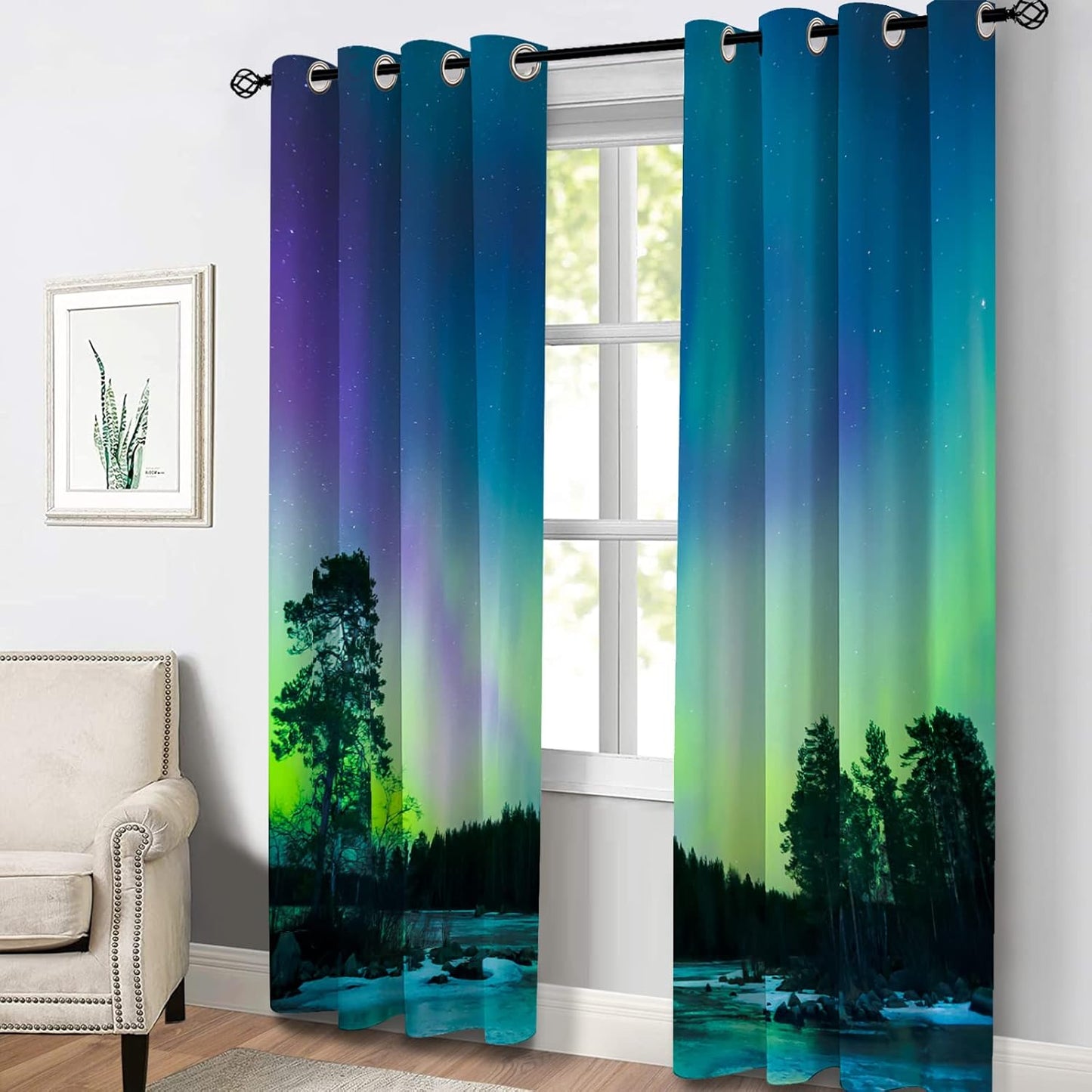 Aimego Colorful Aurora Blackout Curtains Beautiful Wonders of Nature Pattern Window Drapes Decor for Bedroom Living Room Grommet Top Room Darkening Curtains 2 Panel Set, 52"X84"