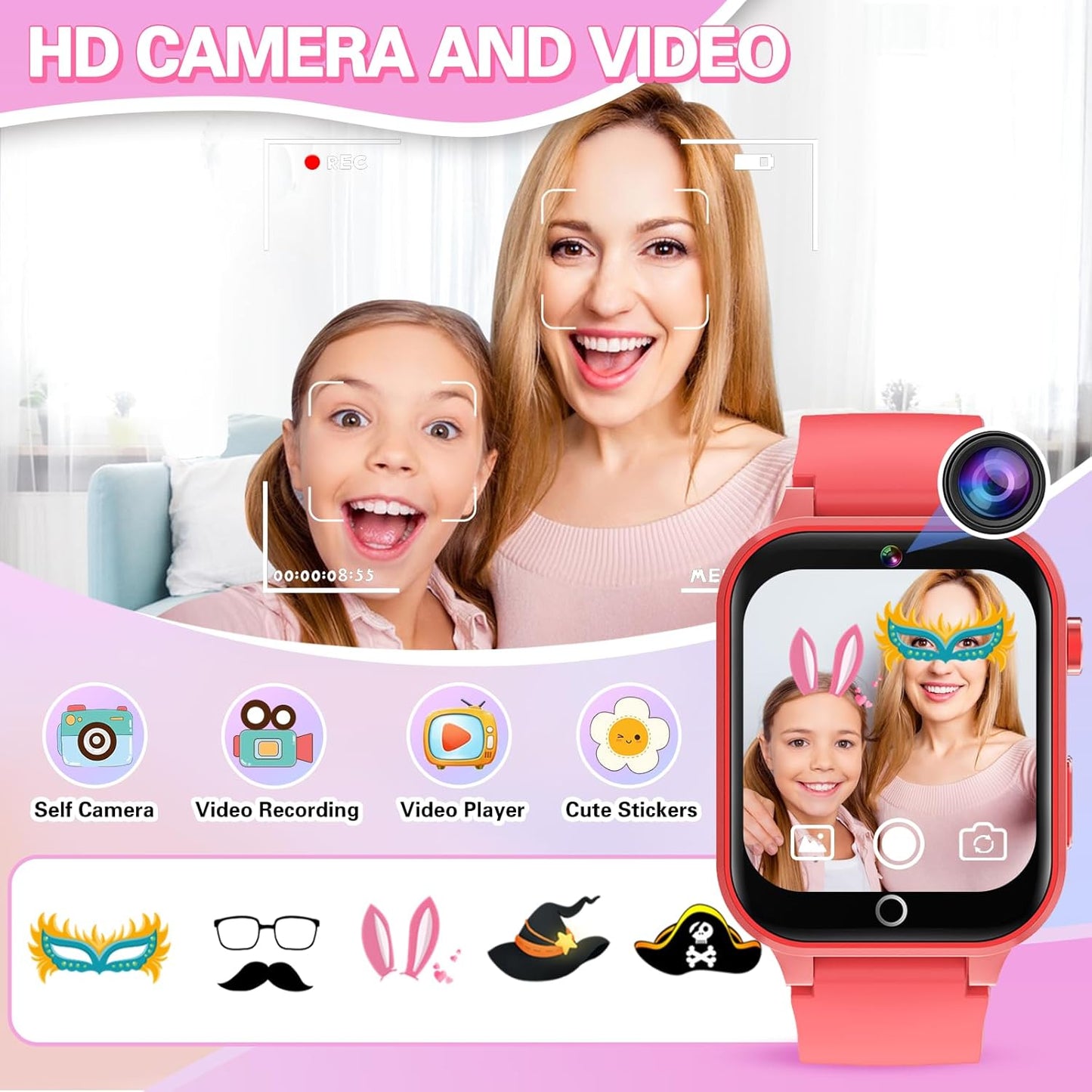 Vakzovy Kids Smart Watch Christmas Birthday Gifts for Girls Boys Age 6-12 with 26 Games Video Camera Music Pedomete Educational Toys Birthday Gifts for Girls Ages 5 6 7 8 9