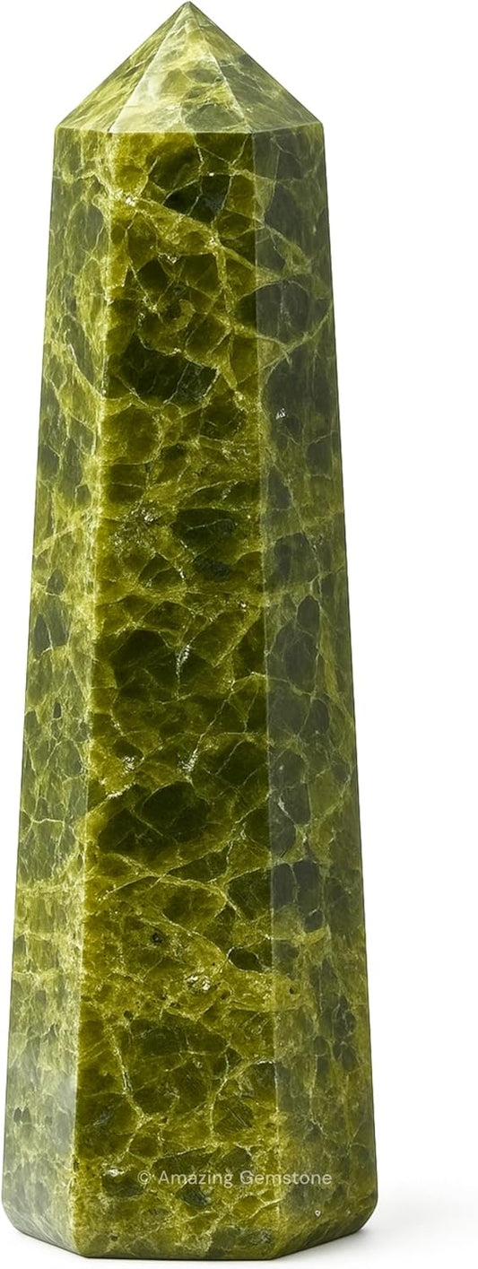 Amazing Gemstone Green Tourmaline in Matrix Crystal Towers - Natural Healing Crystal Point Obelisk for Reiki Healing and Crystal Grid (3 Inch)