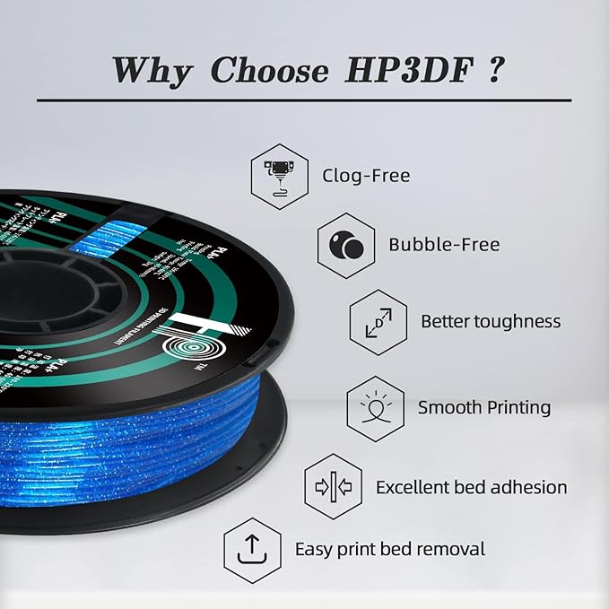Glitter PLA Filament, Twinkling 3D Printer Filament, PLA Filament 1.75mm Dimensional Accuracy +/- 0.02mm, 1KG Spool (2.2 lbs), Fit Most FDM Printer (Glitter Blue)