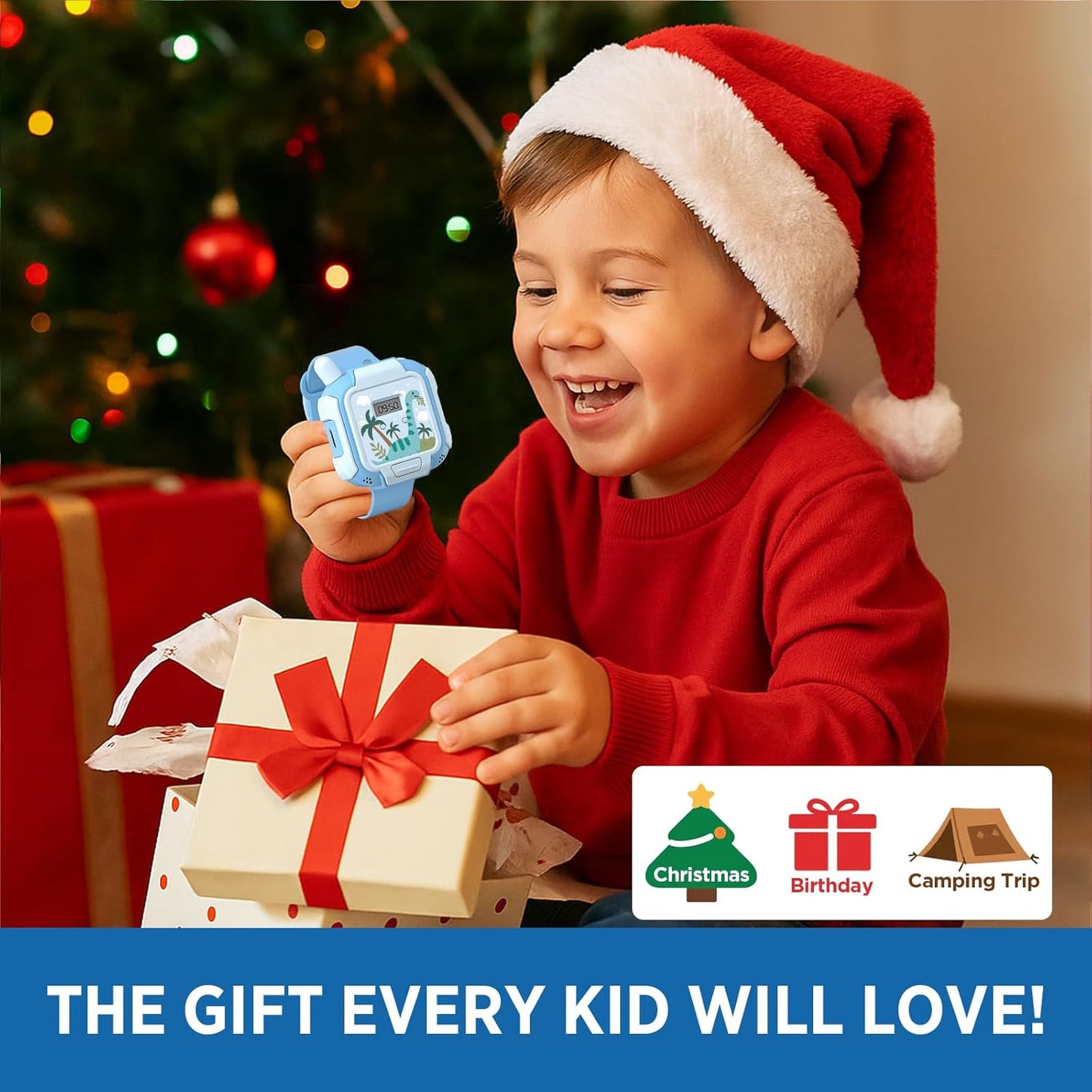 Kids Walkie Talkies Rechargeable 2 Pack, Wearable Wrist & Lanyard Watch with Flashlight, Fun Stickers, Toys Gifts for Boys Girls Age 3-12 for Outdoor Camping, Hiking, Birthday, Christmas (Blue)