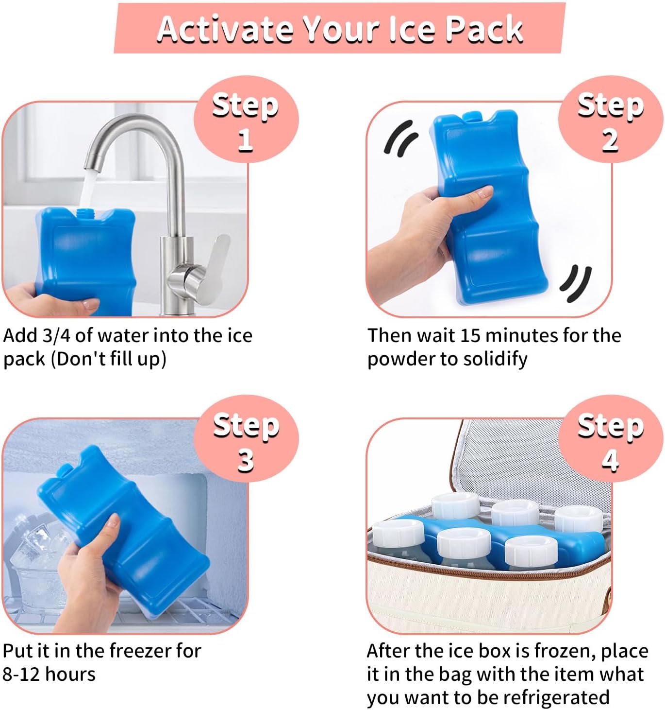 Breastmilk Cooler Bag with Ice Pack - Breast Milk Cooler Travel Bag Fits 6 Bottles Up to 11 Oz Insulated Baby Bottle Cooler Bag Breastmilk Storage Bag Cooler Perfect for Nursing Mom Daycare, Beige