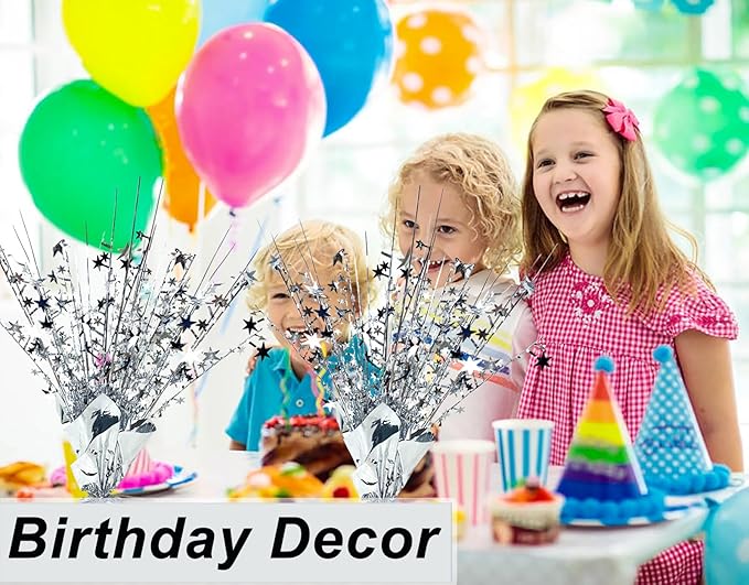 12 Pack Metallic Foil Spray Centerpiece Star Table Decoration Burst Table Centerpieces for Birthday Wedding Anniversary Graduation Holiday Party Supplies Decor, Silver