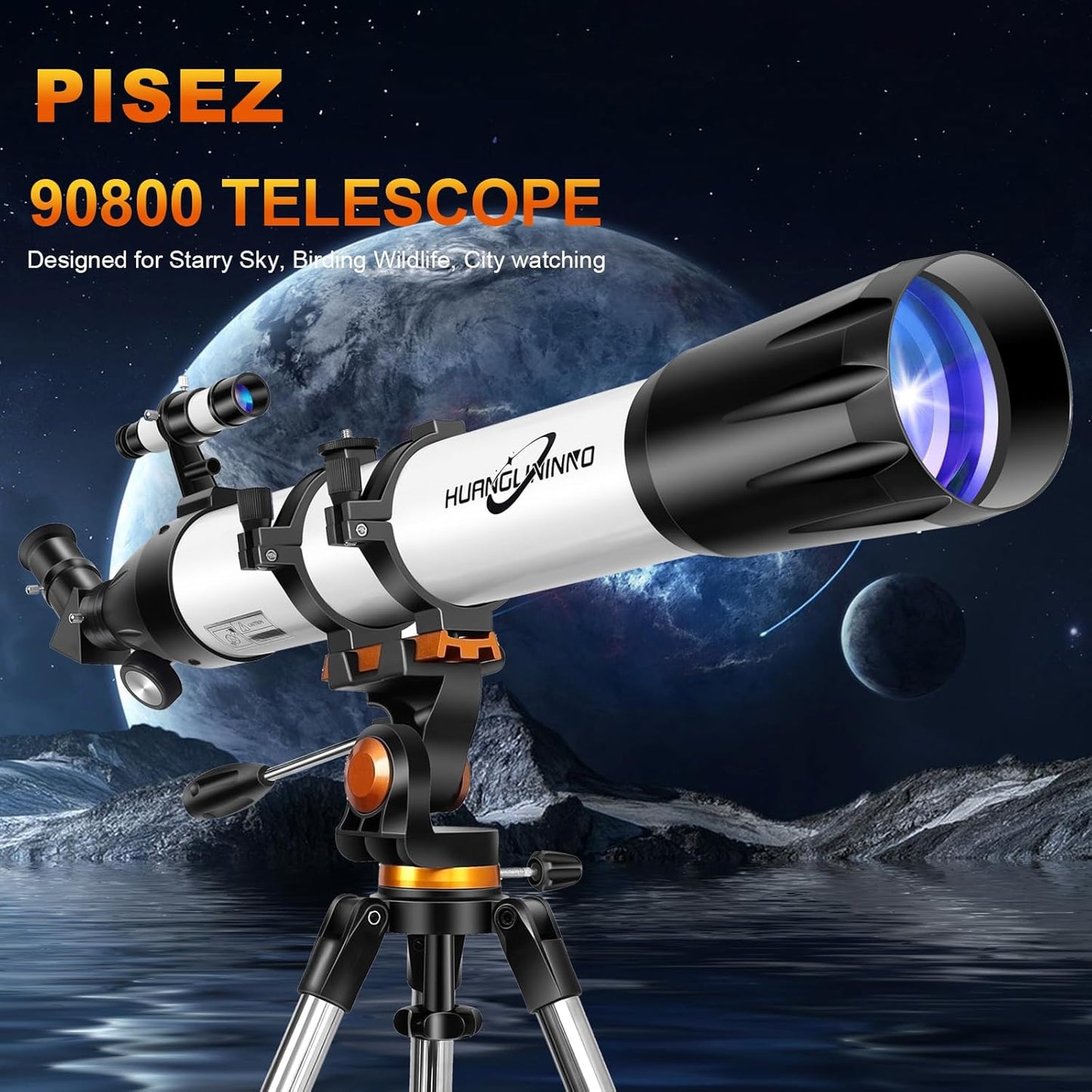 PISEZ Telescope for Adults High Powered ，90mm Aperture 800mm （35X-210X Professional Refractor Travel Astronomical Telescope for Kids & Beginners with Carry Bag, Phone Adapter