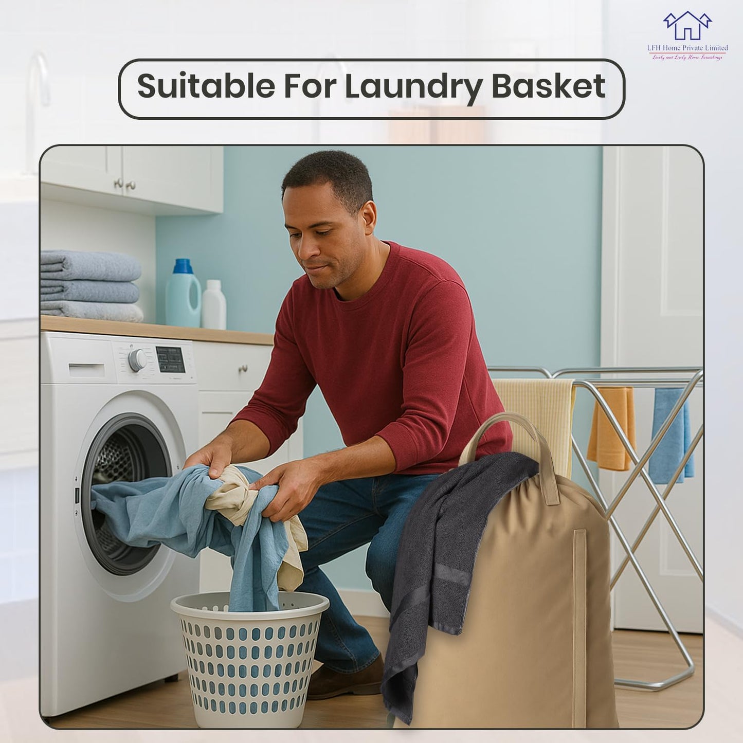 LFH Home Cotton Canvas Large Laundry Bag with Handle, Heavy Duty Drawstring Closure Washable Laundry Bags, School Travel, Home, Hotel, College Dorm, Organizer Sack, Toys Clothes 28x36-Beige