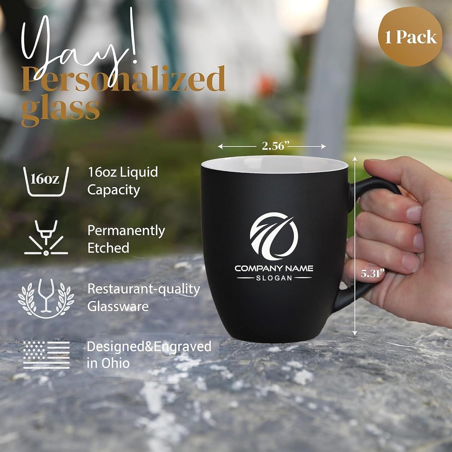 Personalized Coffee Mug Engraved with your Custom Logo - Customized Coffee Mugs, Hot Chocolate Mug, Birthday Gift, Retirement Gift (Engraved Custom Logo, Matte Black)