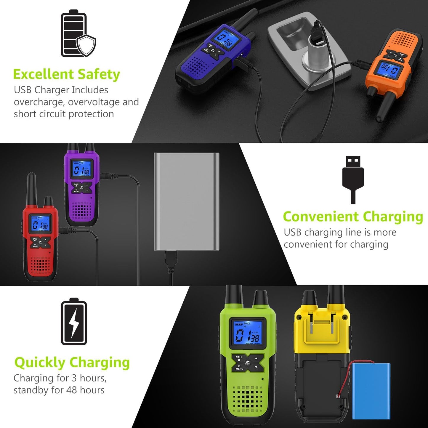 Walkie Talkies for Adults Long Range Rechargeable with Earpiece NOAA Weather Alert, Multi-purpose 2 Way Radio 6 Pack for Team Work Senior Care Kid Adventure Family Camping Hiking Skiing Cruise