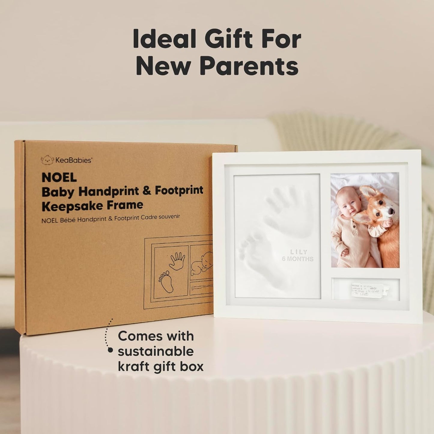 KeaBabies Baby Footprint Kit - Newborn Hand and Footprint Keepsake Frame, Nursery Picture Frame, Personalized New Mom Gifts & Baby Shower Gifts for Boys,Girls Nursery Decor(Alpine White)