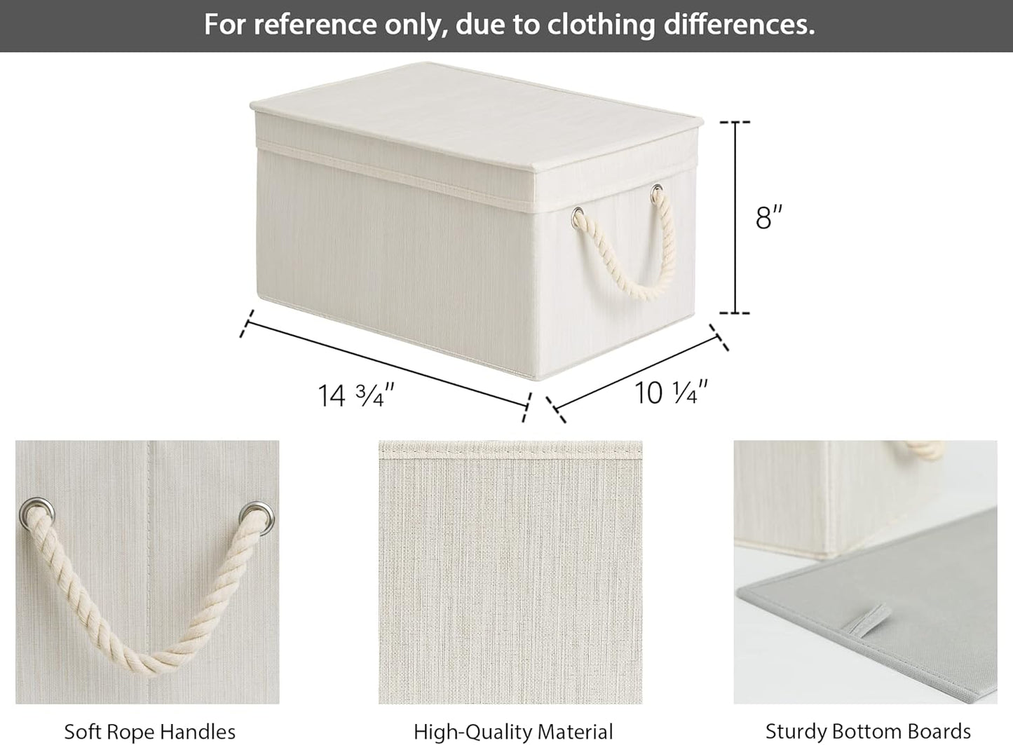StorageWorks Large Storage Bins with Lids, Decorative Storage Boxes with Lid and Soft Rope Handles, Foldable Storage Baskets for Closet, Shelves, Stackable, Ivory and White, 3-Pack