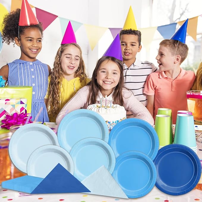 CMUSKO 150Pcs Blue Plates and Napkins-Light Blue Party Supplies Gradient Blue Disposable Tableware Serves 50 for Birthday,Baby Shower,Wedding