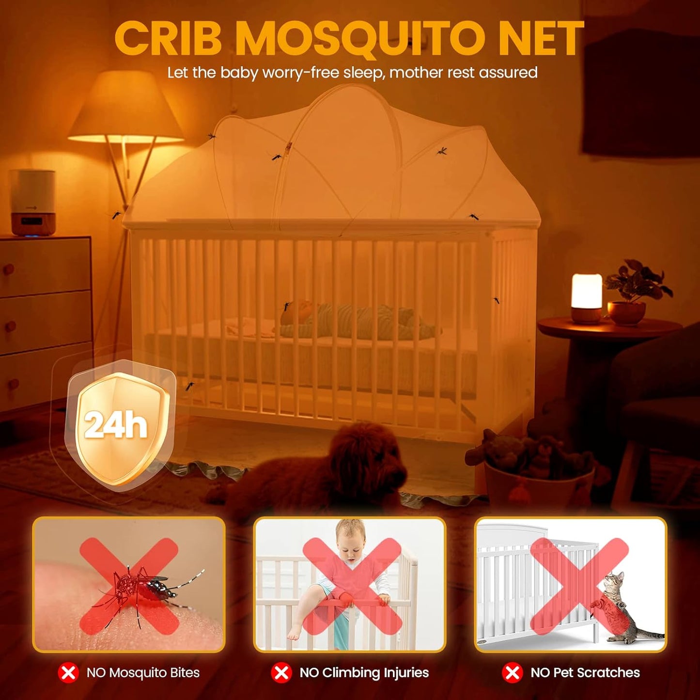 Orzbow Crib Tent Safety Net, Encrypted Crib Mosquito Net to Keep Baby in, Crib Cover with Two-Way Zippers, Durable, Strong, Keep Baby Infant from Climbing Out, Falls and Mosquito Bites, White