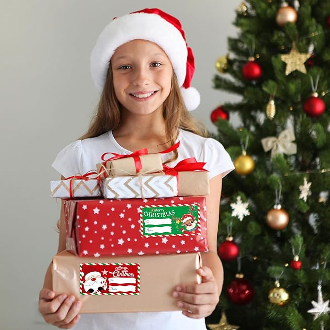 ALODNY 500 Pcs Christmas Gift Tags Stickers,Self-Adhesive Name Tag,Christmas Labels Gift Tags for Christmas Presents Holiday Decorations