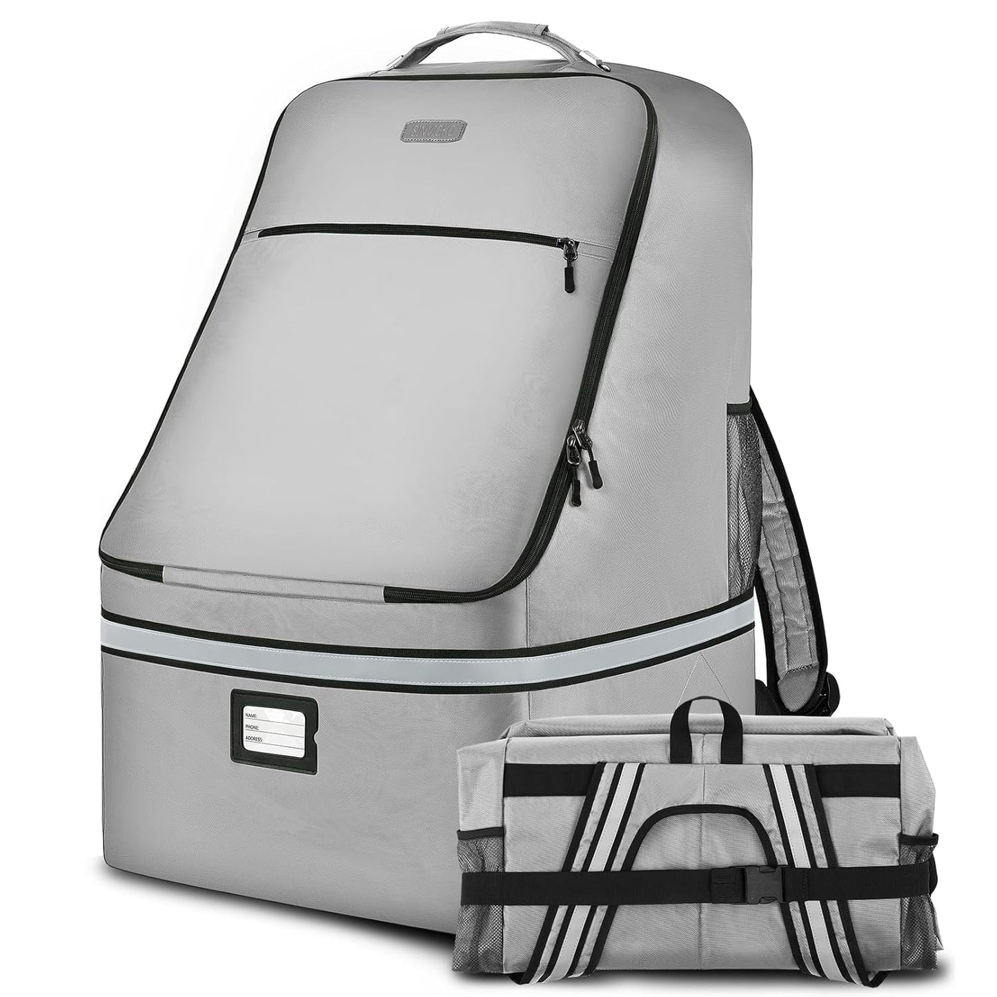 Car Seat Travel Bag,Padded Car Seats Backpack with Steel Cable Handle and Reflective Stripes, Large Durable Carseat Carrier Bag,Airport Gate Check Bag,Infant Seat Travel Bag with Shoulder Strap,Grey