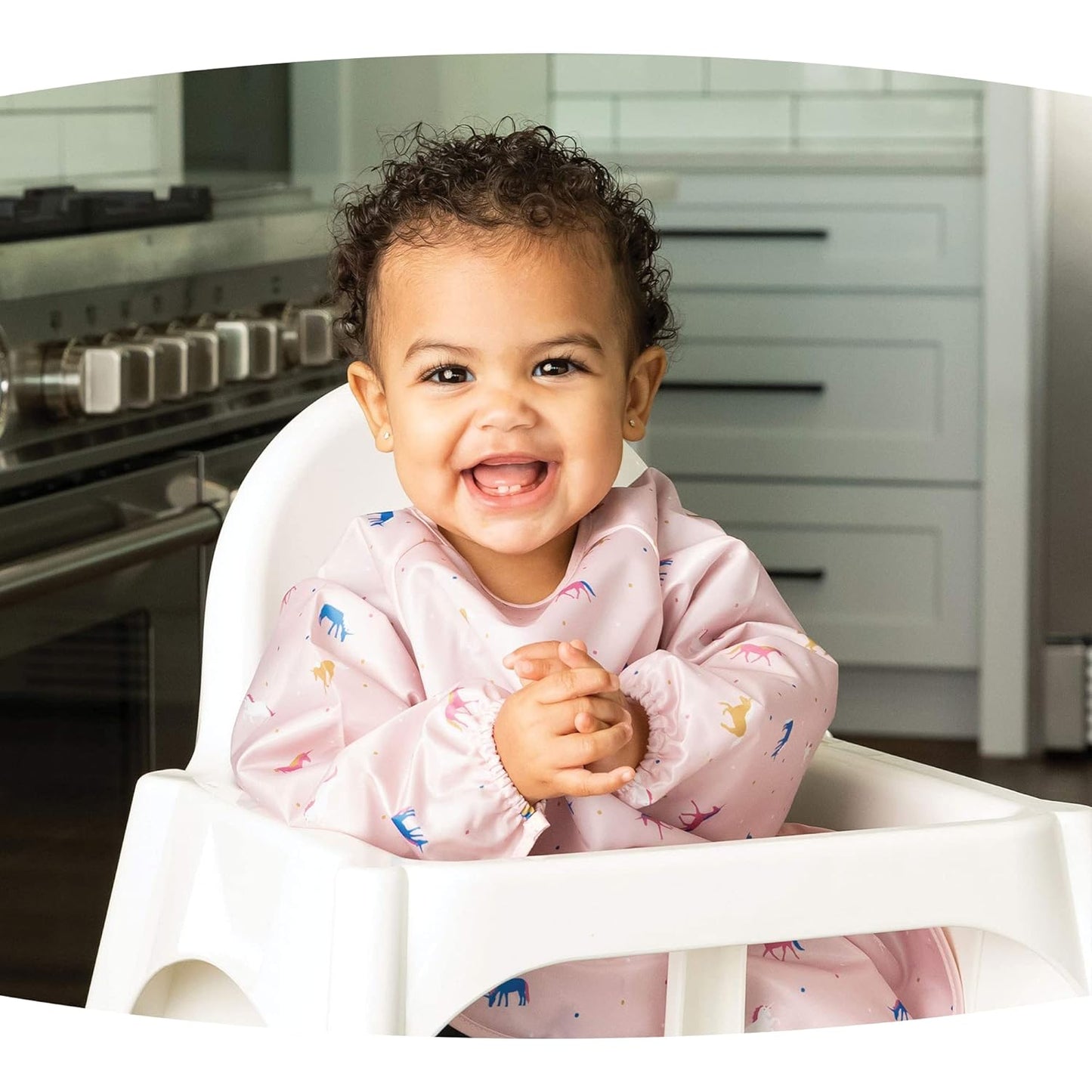 Tiny Twinkle Mess Proof Baby Bib,Waterproof Smock Baby Bib for Eating,Machine Washable Long Sleeve Bib,Baby Led Weaning,Toddler Bib,BLW Supplies(Petite Safari, Small 6-24 Months)