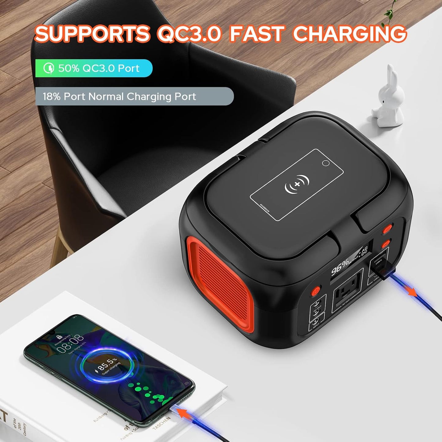 Portable Power Station 97Wh Backup Lithium Battery, Solar Generator Power Bank Station Fasting Charging 150W with Wireless Charging LED Flashlight Power Supply for Home Camping RV Emergency
