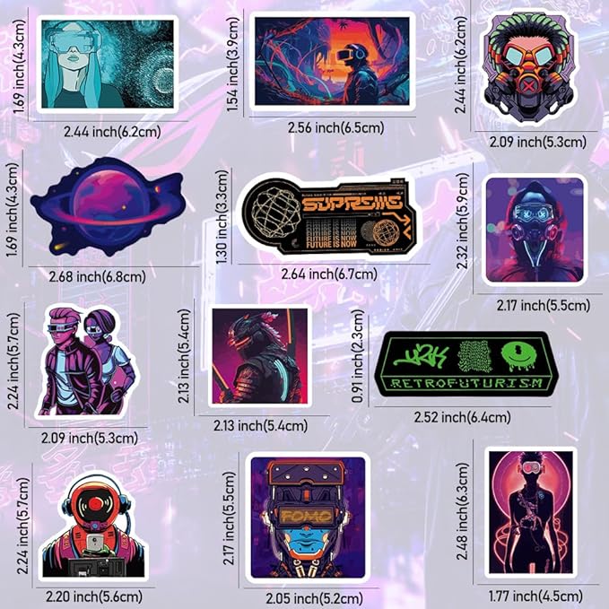 Qtl Cyberpunk Stickers - 75pcs Vaporwave Stickers for Laptop & Water Bottle - Waterproof