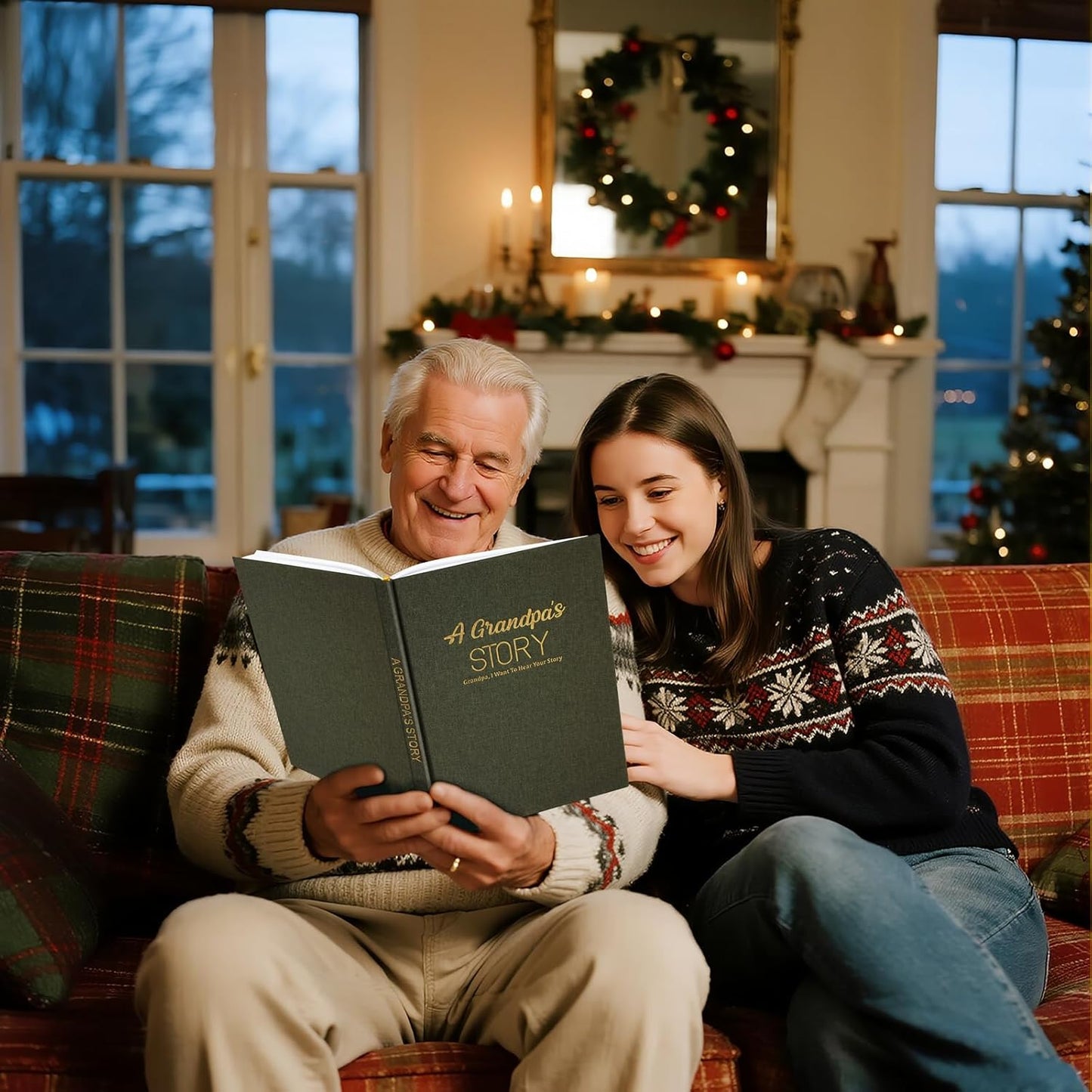 Artmag Grandpa's Life Story Journal Family Keepsake Book Linen Hardcover for Grandpa to Share His Memories, with 250+ Prompt Questions Gift for Birthday Father's Day Christmas (Dark Green)