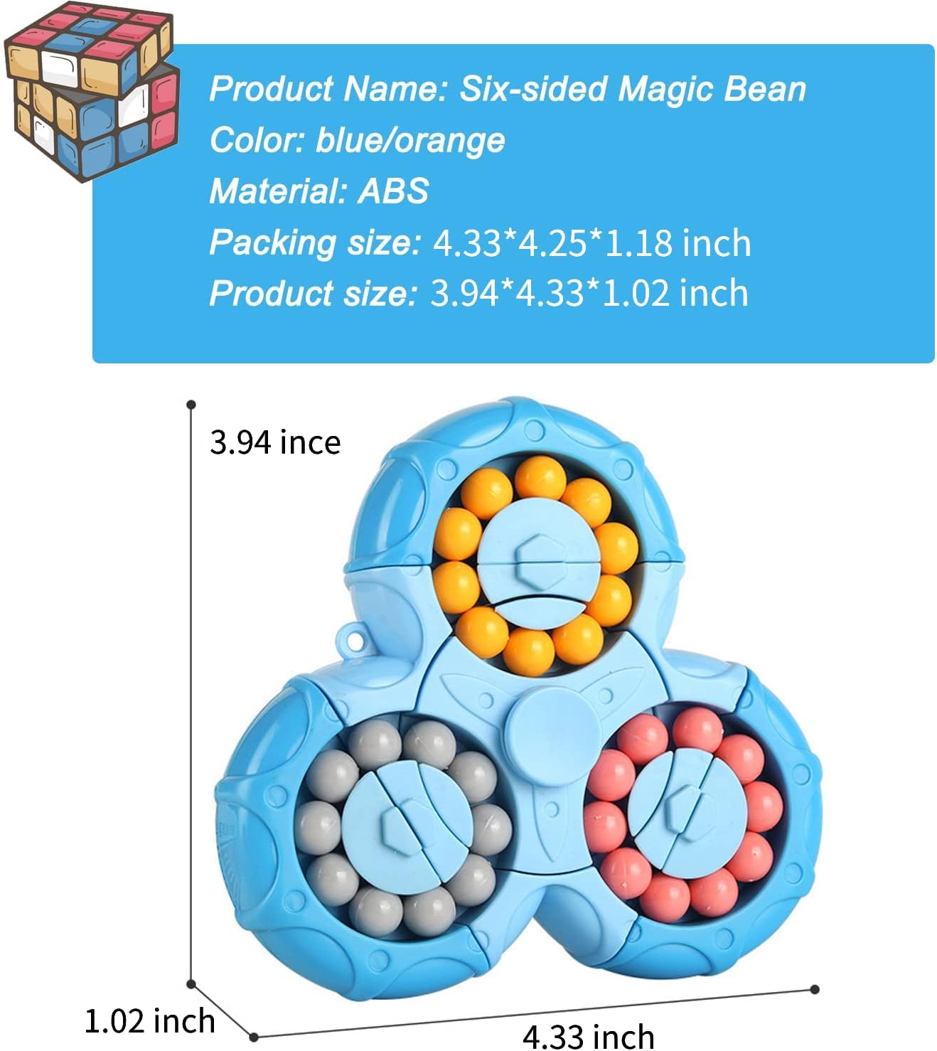 Magic Bean Rotating Brain Teaser Finger Puzzle Toy,Boys Girl Handheld Spinner Stress Anxiety Relief Ball Game Sensory Toys,Gift for Kids Ages 3Above Easter Christmas Birthday New Year (Blue)