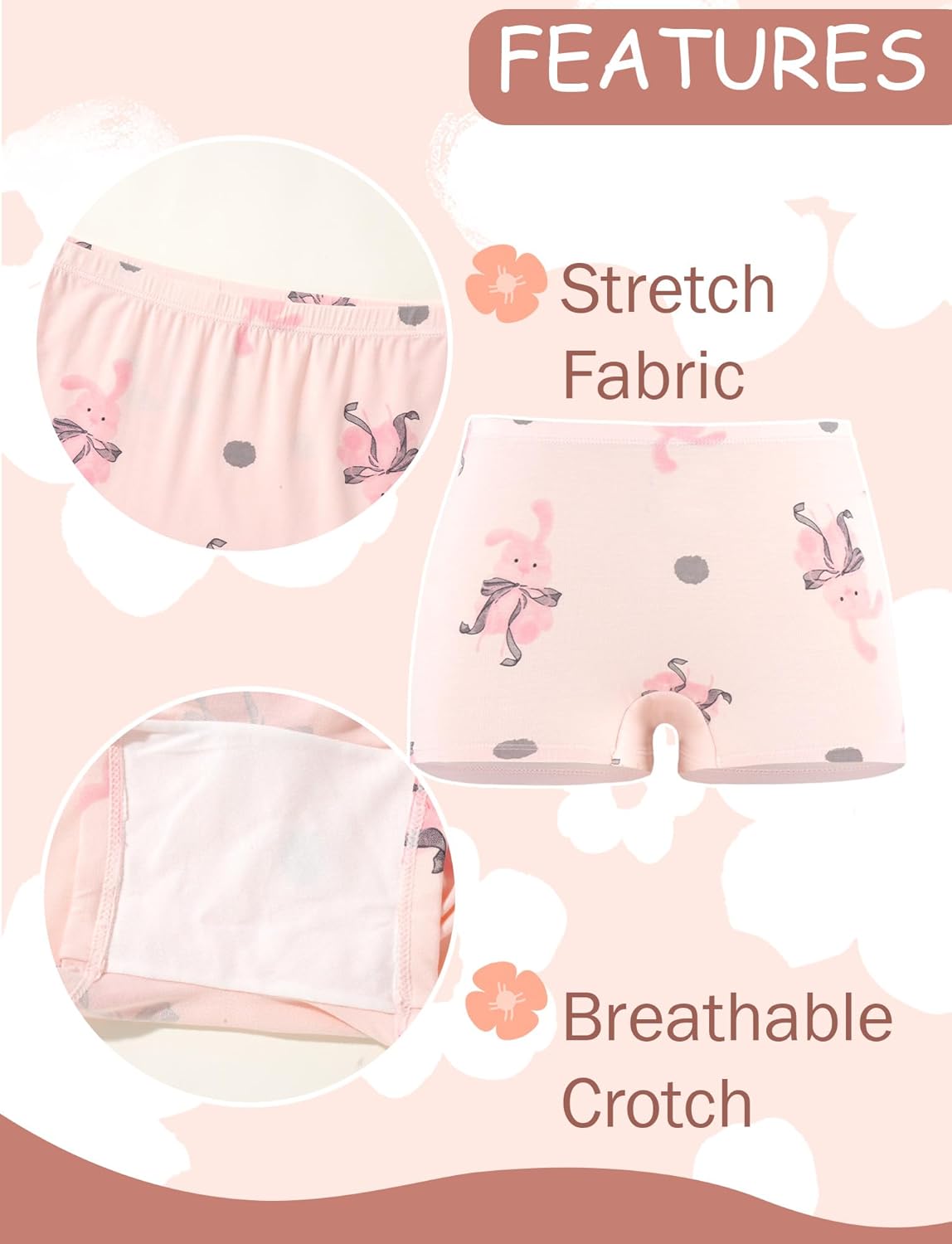 SEAUR Girls' Seamless Underwear 4-Pack Soft Breathable Ice Silk Boyshorts Panties Cute Prints Boxer Briefs for 6-16 Years