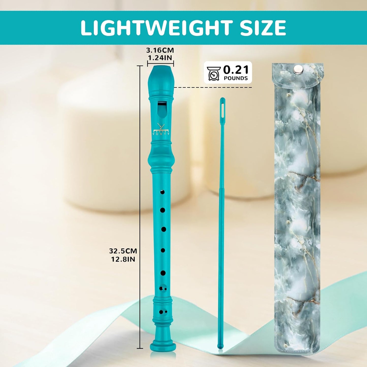 Soprano Recorder 8-Hole Instrument for Beginners Kids Students, Baroque Style C Key Flute with Cleaning Rod & acking Bag for Education & Entertainment-Turquoise