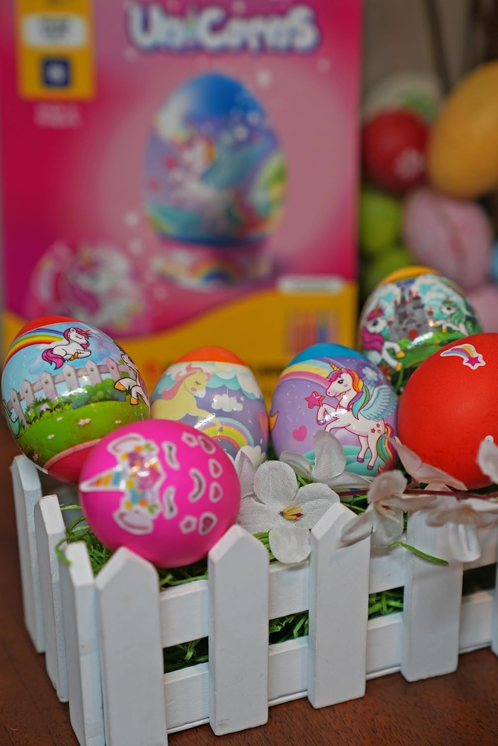 METMA 1999 Egg Decorating Kit Unicorns - Complete Decorative Eggs Set with Liquid Dyes, Stickers, Egg Spinner, and More - Fun Easter Egg Dye Kit Arts and Crafts for Kids
