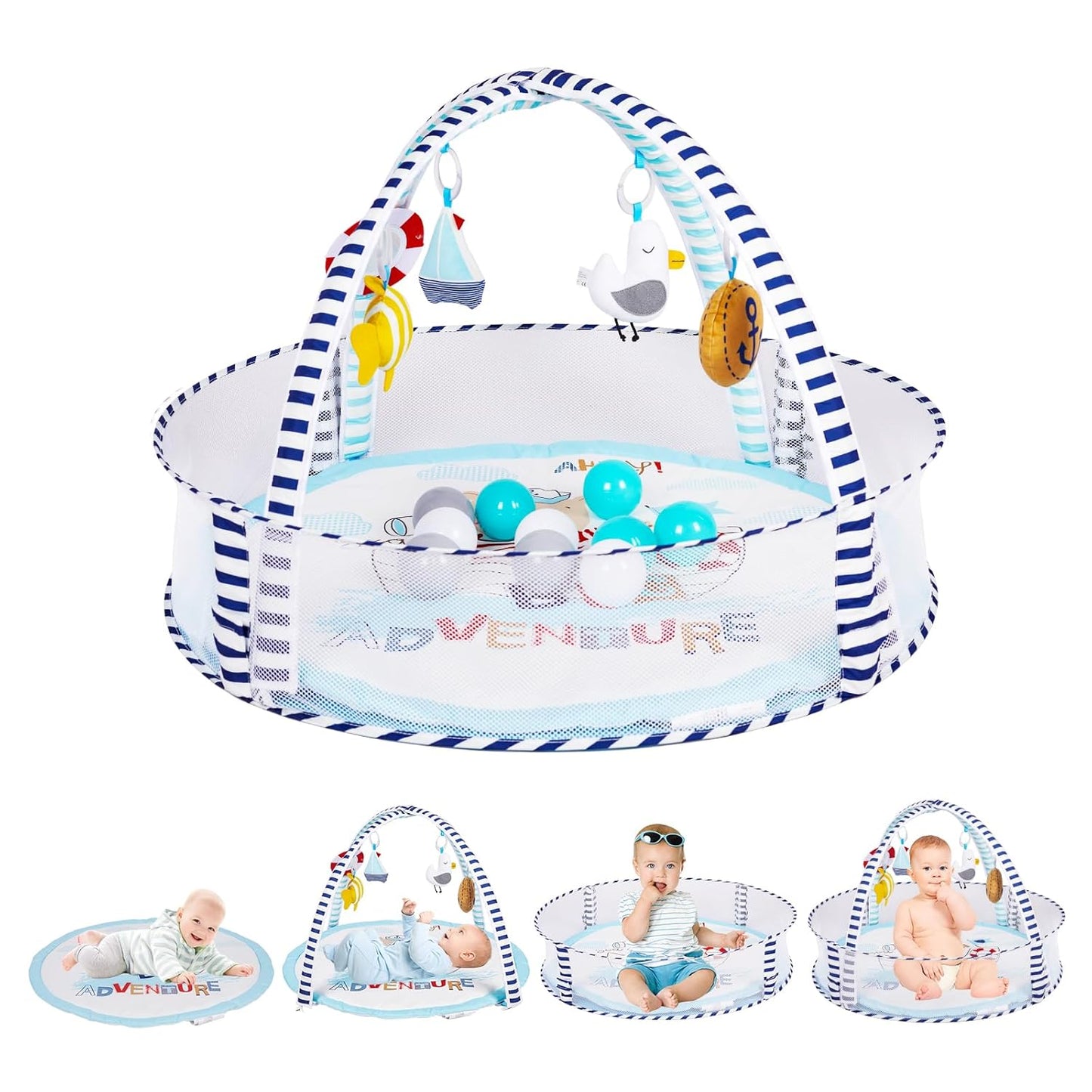 Activity Gym, Baby Play Gym Mat for Toddlers, 0-18 Months Tummy Time Play Mats, Infant Play Gym with Detachable Toys for Sensory Exploration and Motor Skill Development, PM2406