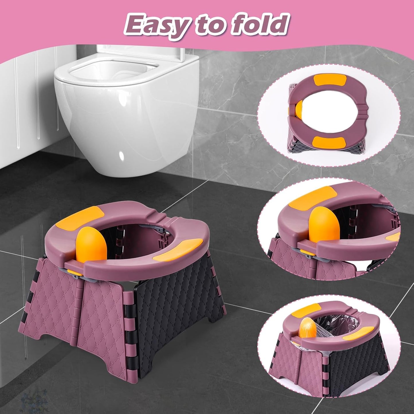 Portable Potty for Toddler Travel, Kids Travel Potty Training Chair with Travel Bag, Baby Potty Training Toilet for Outdoor and Indoor Easy to Clean (Purple) by Yszawmx, Includes 30 Replacement Bags