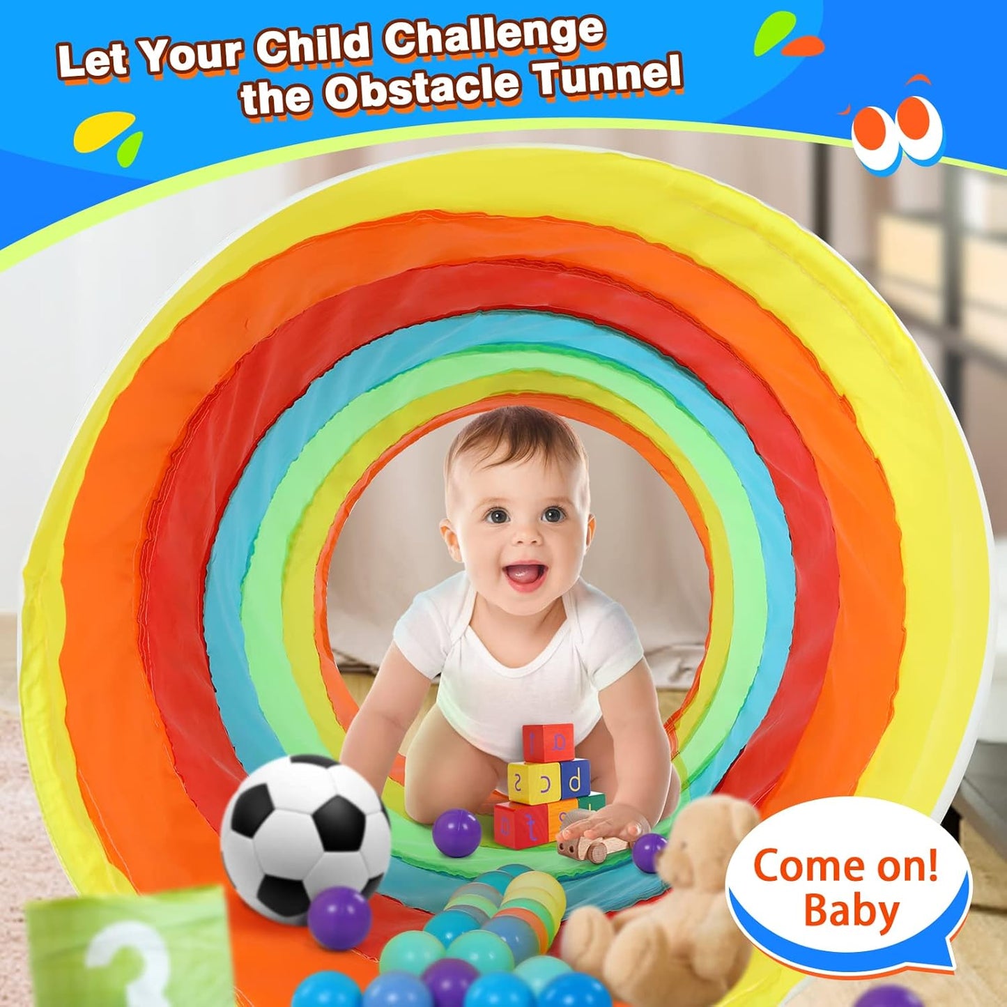 Kids Play Tunnel Tent for Toddlers, Colorful Pop Up Crawl Tunnel Toy for Baby or Pet with Breathable Mesh, Collapsible Gift for Boy and Girl Play Tunnel Indoor and Outdoor Game