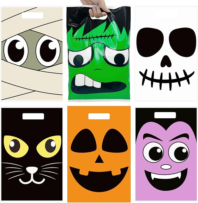 72 Pcs Large Halloween Goodie Bags Candy Treat Bags, Trick or Treat Bag for Halloween Party Favors and Event Party Supplies