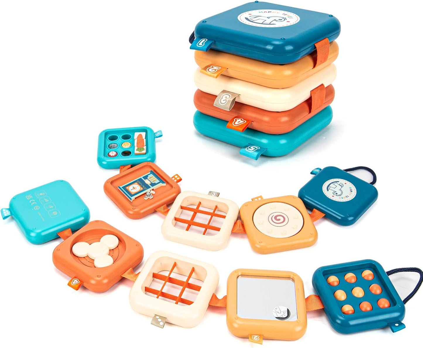 Montessori Busy Board for Toddlers 1-3 | Certified Travel Sensory Toy | Fine Motor Skills Activity Cube for Airplane, Classroom & Home Learning