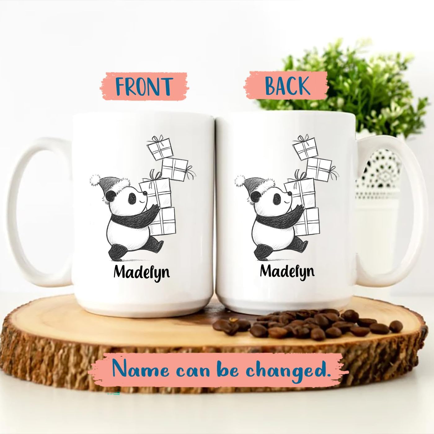 Customized Name Panda Bear Accent Coffee Cup, Personalized Panda Bear Ceramic Teacup Gift For Animal Lover Kids Child on Birthday Christmas, Cute Bears Travel Coffee Mug 11 Oz 15 Oz, Animal White Mug