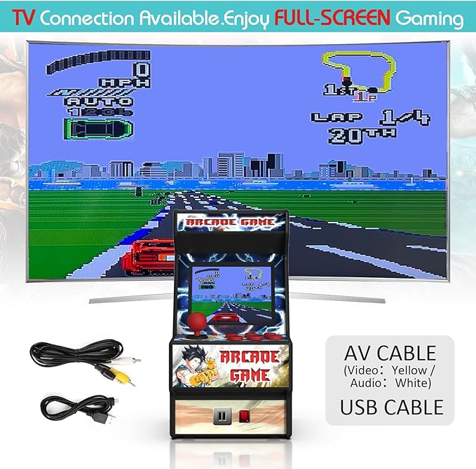 Mini Arcade Machine, Retro Gaming Console, Handheld Game Console with 156 Classic 16-Bit Video Games 2.8 Inch Color Display, Rechargeable Battery, Support for TV Output, Birthday Present for Children