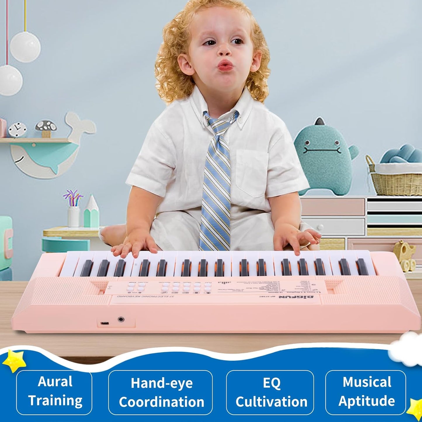Kids Piano Keyboard, 37 Keys Portable Music Keyboard Early Learning Educational Electronic Music Piano Instrument Toys for 3 4 5 6 Year Old Boys and Girls (Pink)