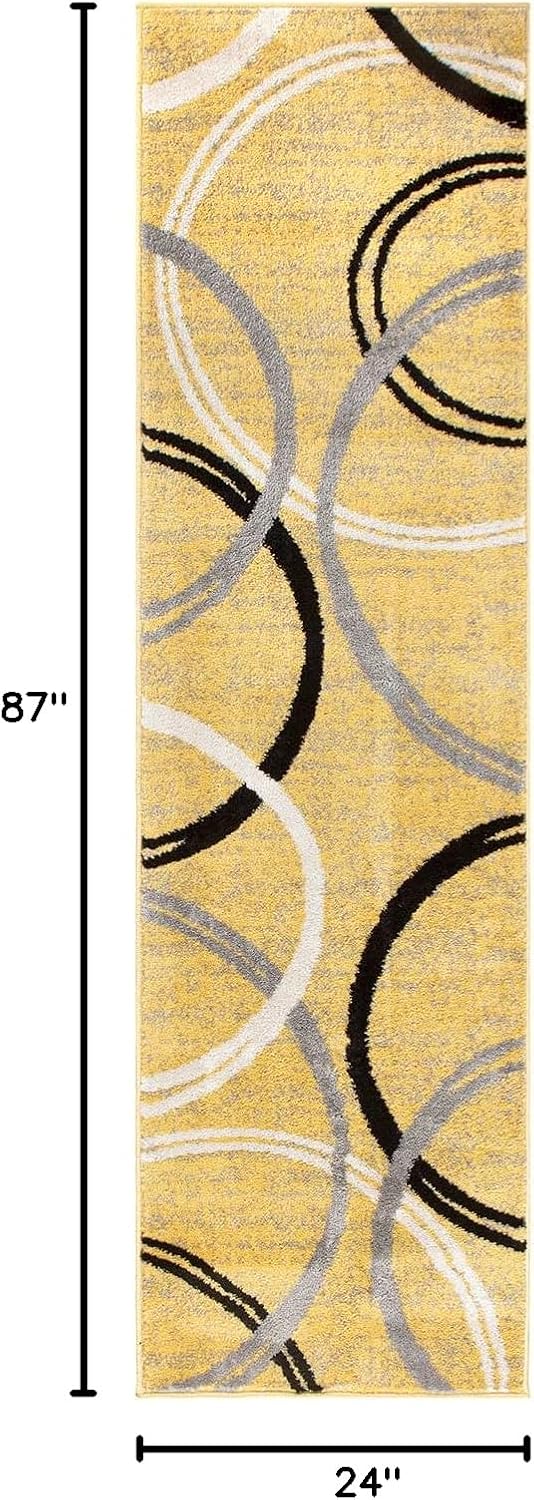 Rugshop Modern Wavy Circles Design Runner Rug 2' x 7'2" Yellow