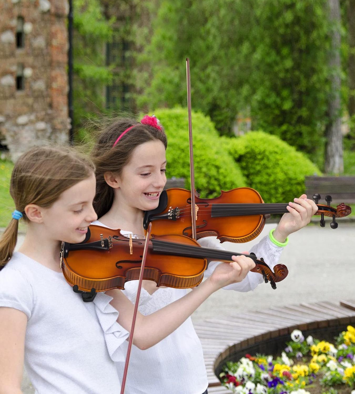 Violin Acoustic Fiddle Kit Professional Solid Wood Violin Unique Maple Wood Pattern Premium Ebony Fitting Starter Kit for Beginner Adults, Full Size By Vangoa