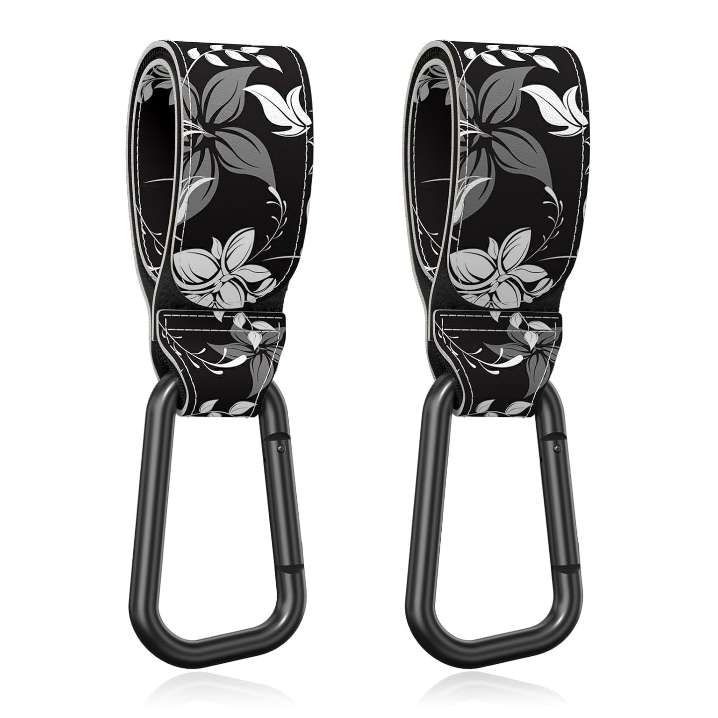 Baby Stroller Hooks for Hanging Bags, Universal Stroller Clips Accessories, Mommy Hook for Diaper Bag, Shopping Cart, Purse, Backpack - 2 Pack, Black Flower