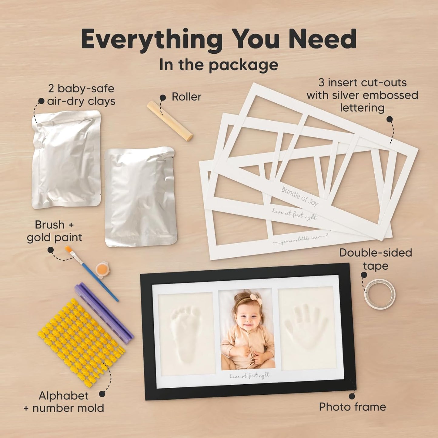 Baby Hand and Footprint Kit - Clay Handprint Keepsake Frame, Newborn Nursery Picture Frame, Personalized New Mom Gifts for Baby Shower & Registry (Onyx Black)