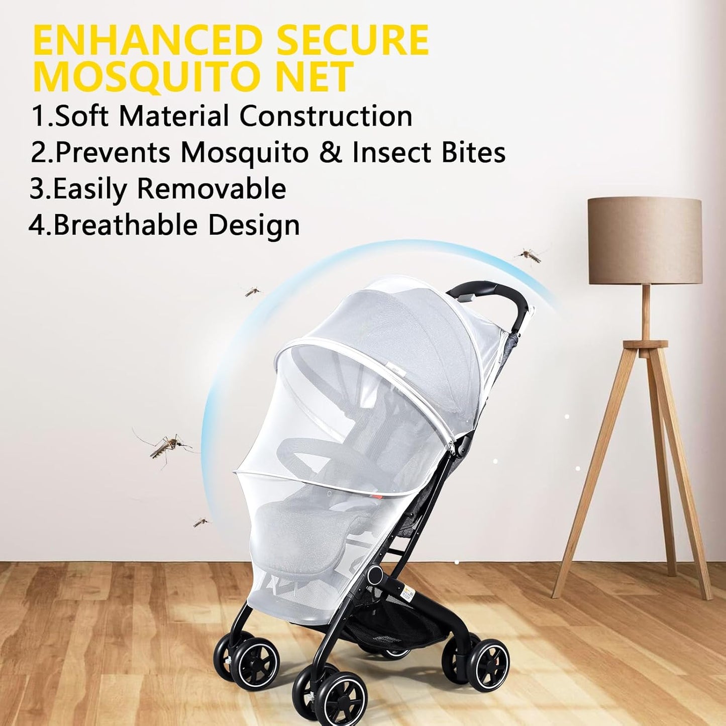 Mosquito Net for Stroller, Universal 3D Baby Bug Net with Two-Way Zippers & Storage Bag, Breathable & Foldable Netting for Stroller,Cradle（White）