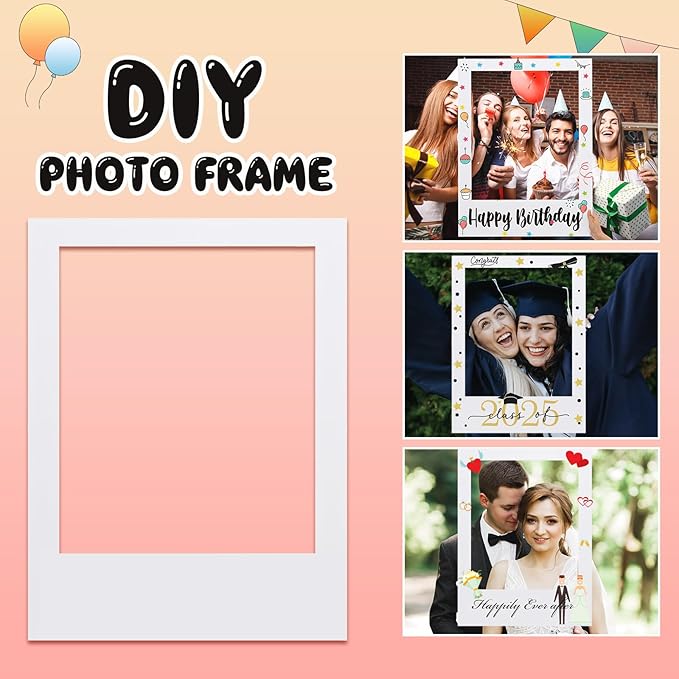 32 x 24 Inch Large Blank DIY Photo Booth Props Picture Frame Party Frame DIY Photo Booth Props Selfie for Birthday, Graduation, Christmas Holiday Party (White,Vertical)