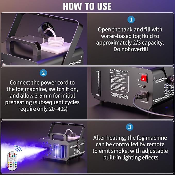 Fog Machine with 9 RGBW LED Lights, 1200W Professional Smoke Machine, 1L Tank, 3000CFM Output, 14 Colors for DJ Party Stage Wedding Halloween