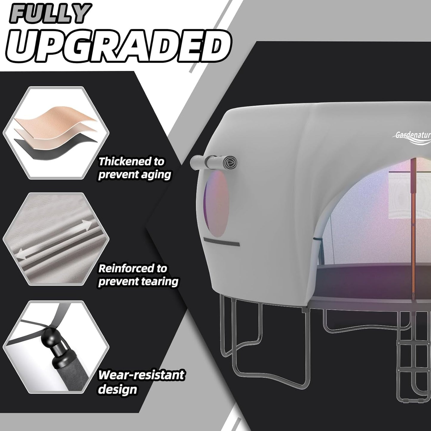 Gardenature 10FT/12FT/14FT Trampoline Tent(Tent Only), Fit Round Trampolines, Shade Cover with LED Light, Outdoor Trampolien Accessories, Anti-Tear, Beige