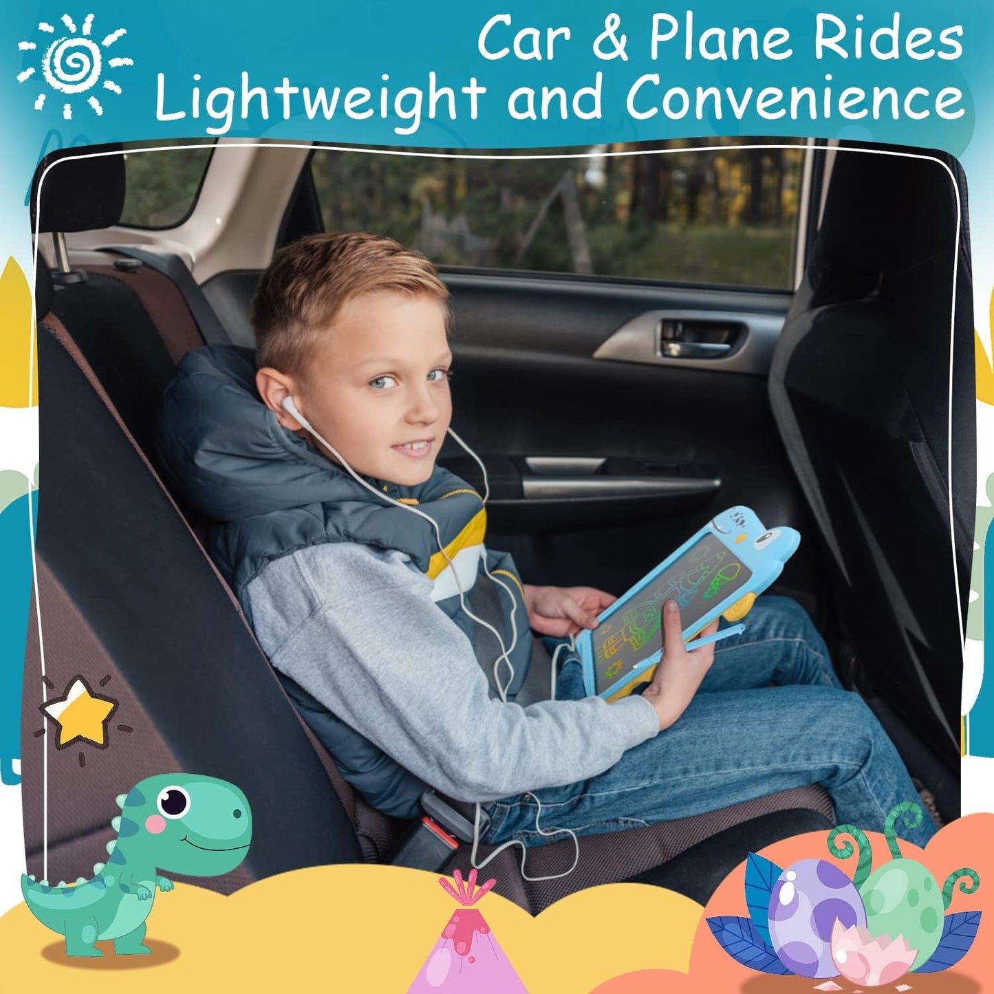 LCD Writing Tablet for Kids, 10 Inch Colorful Drawing Board, Learning Educational Toddler Toys Gifts for Kids, Drawing Tablet Gift for Boys Girls 3 4 5 6 7 8 Years Old (Blue-Dinosaur)