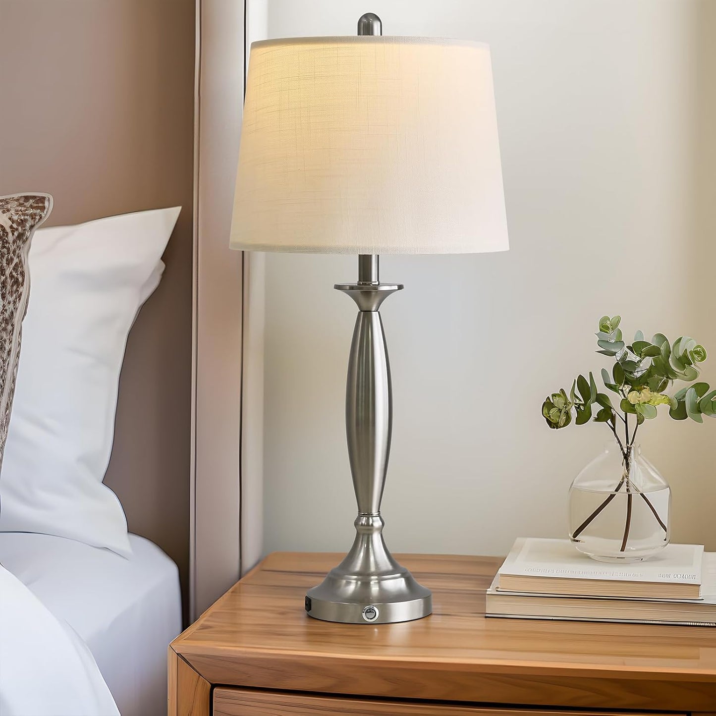 Oneach 28“Table Lamps Set of 2, 3-Way Dimmable Touch Control Bedside Lamps, USB Living Room Lamps, Modern Lamps for Living Room Bedroom Nightstand Silver (Bulb Included)