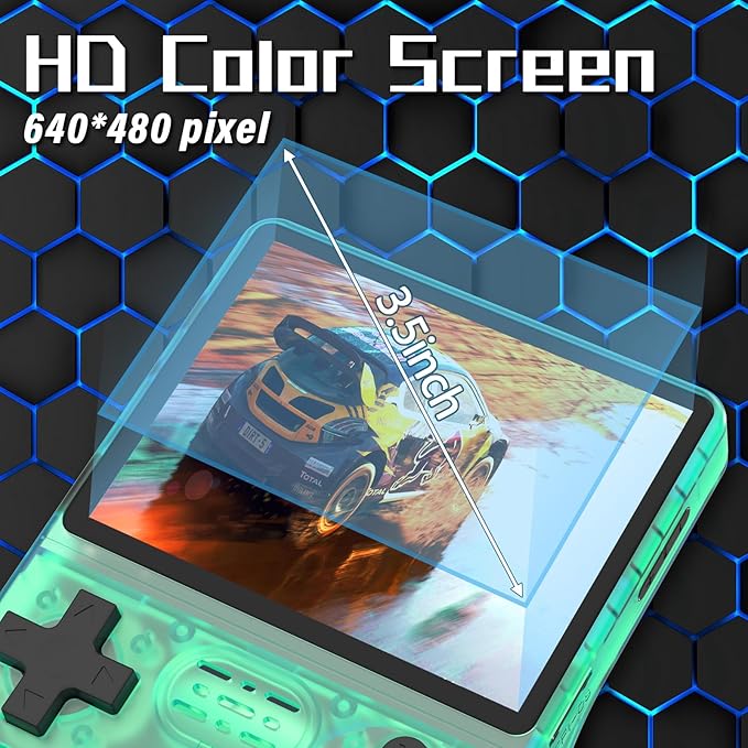 FVBADE[30000 in 1] R40S PRO Handheld Game Console 3.5 inch IPS Screen Mini Retro Console 3800mAh Portable Pocket Arcade 45+ Mainstream Emulator 256G TF Card Transparent.(Green)