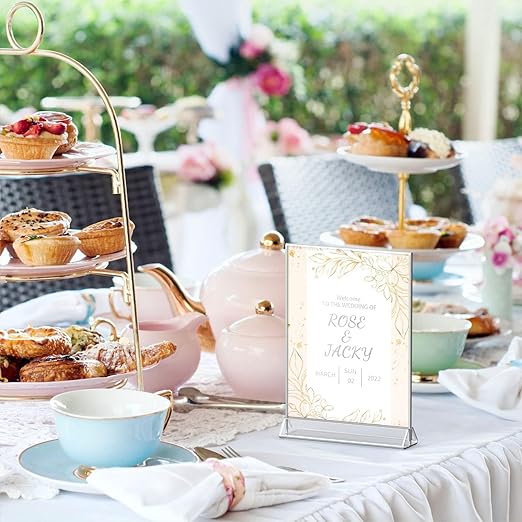 NIUBEE 6Pack 8.5x11 Clear Acrylic Sign Holder with Sliver Borders and Vertical Stand, Double Sided Table Menu Holders Picture Frames for Wedding Table Numbers, Photos