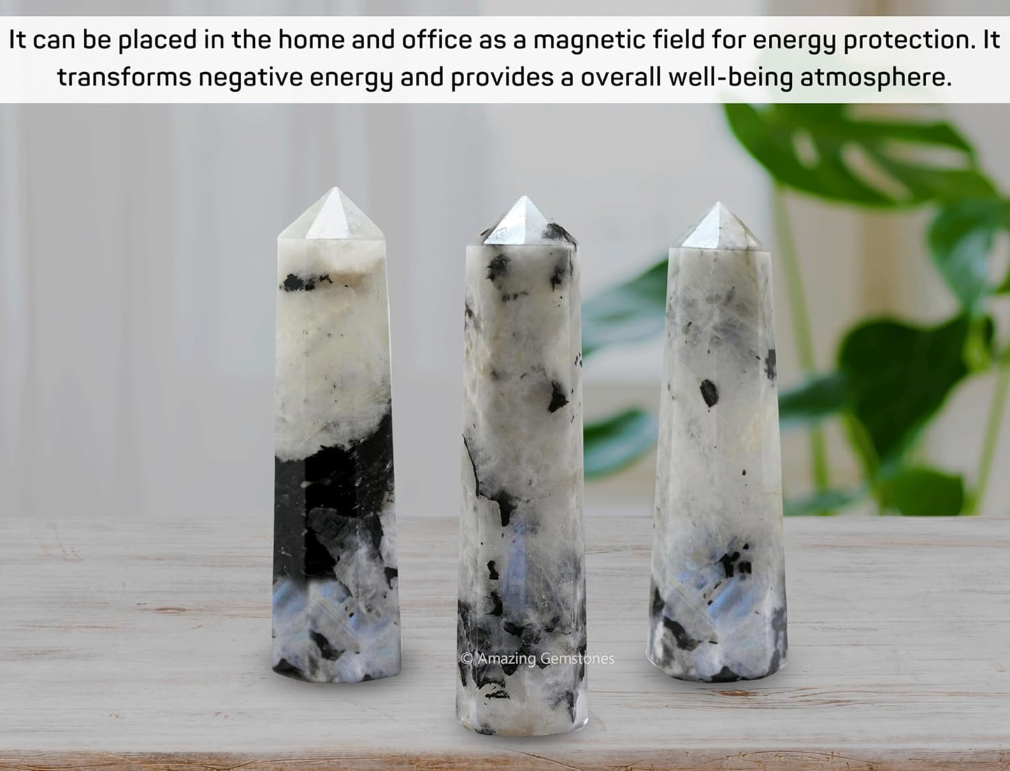 Amazing Gemstone Rainbow Moonstone Crystal Towers ~ Natural Healing Crystal Point Obelisk for Reiki Healing and Crystal Grid (3 to 4 INCH)