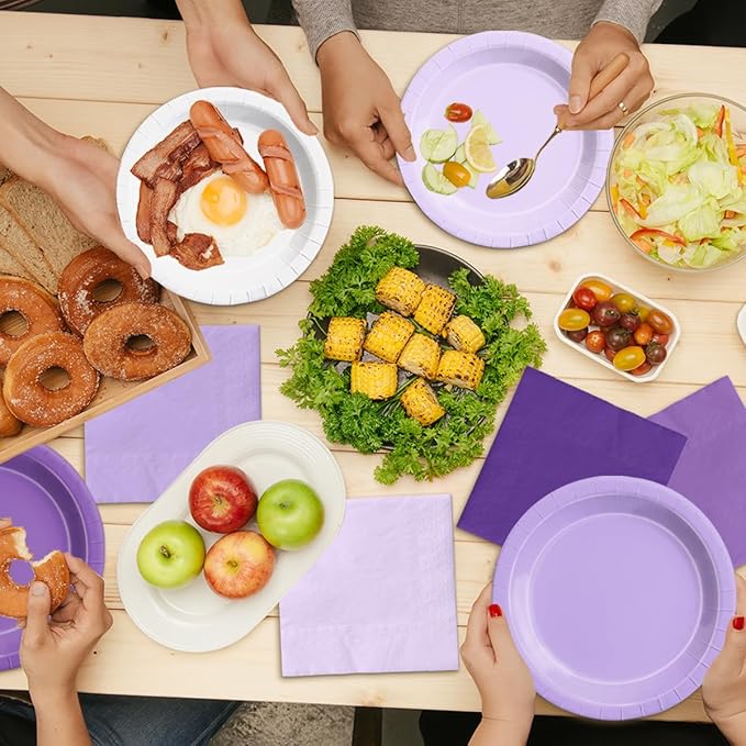 CMUSKO Lavender Party Supplies-60Pcs Purple Plates and Napkins Kit Gradient Light Purple Tableware for Birthday,Baby Shower,Wedding