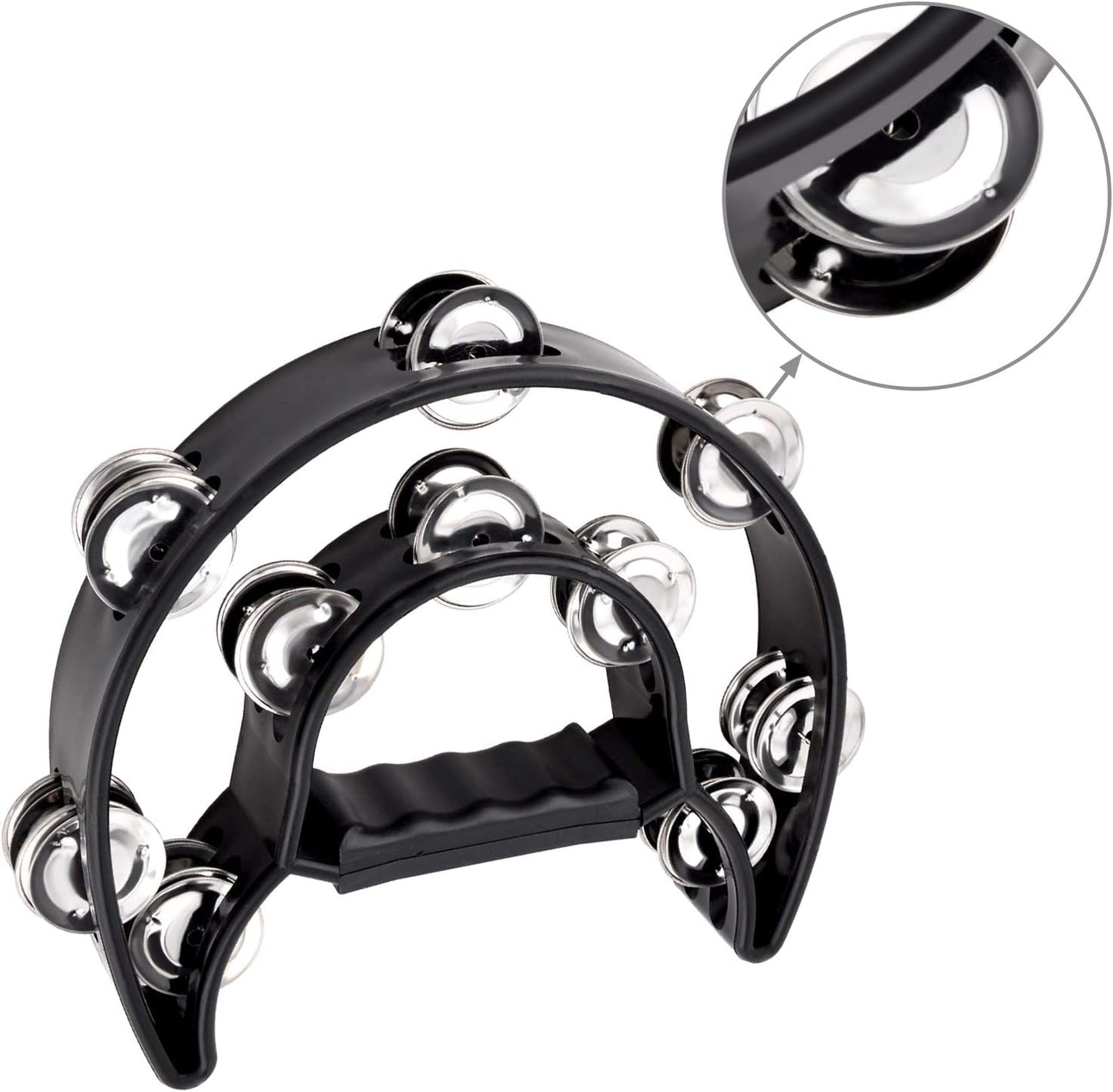 EastRock Double Row Tambourine,Metal Jingles Hand Held Percussion-Half Moon Tambourine for Adults, KTV, Party Black